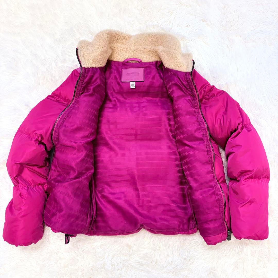 COACH シープレザー切替ボアダウンジャケット ピンク S