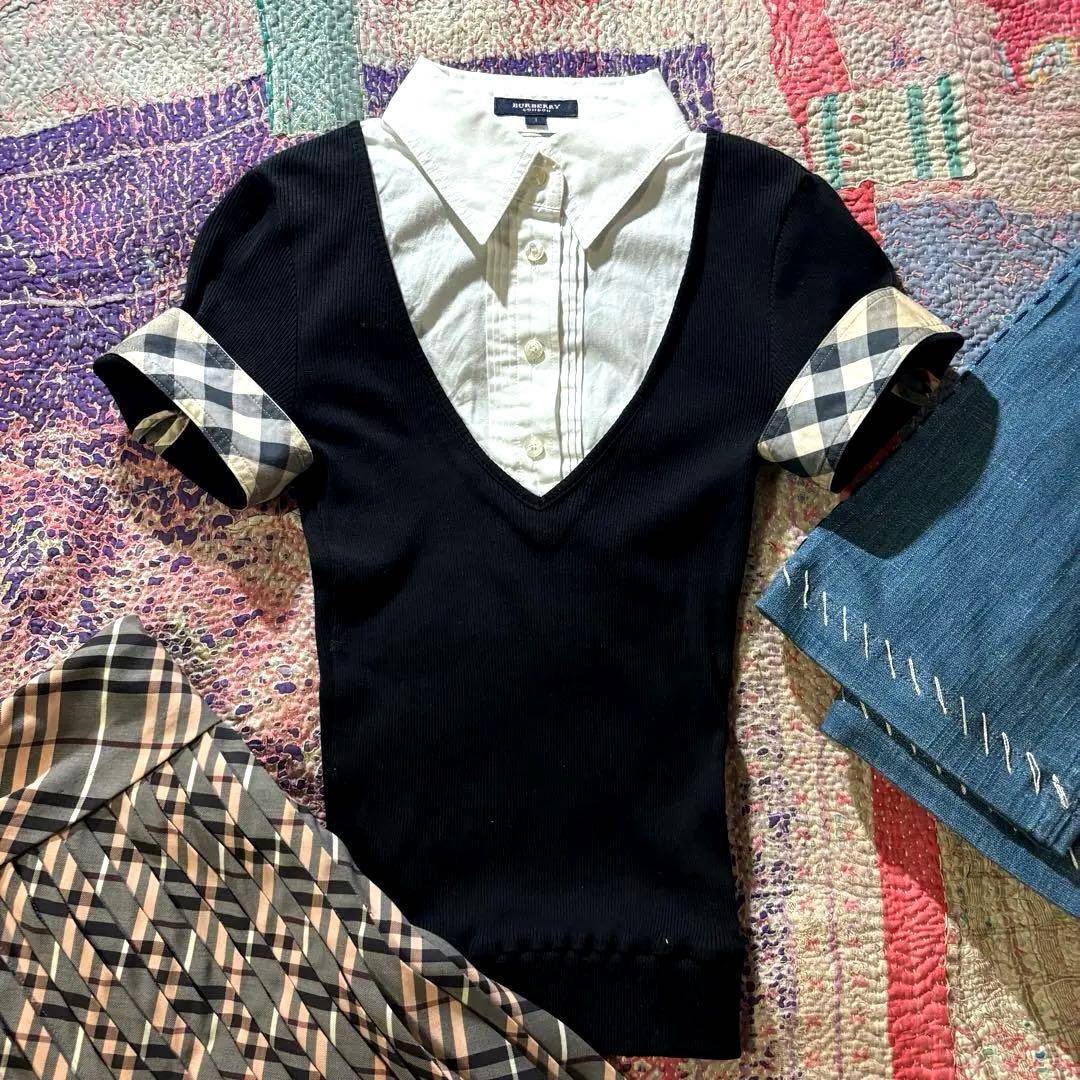 【美品】burberry フリルブラウス　ノバチェック　y2k 平成　バレエコア