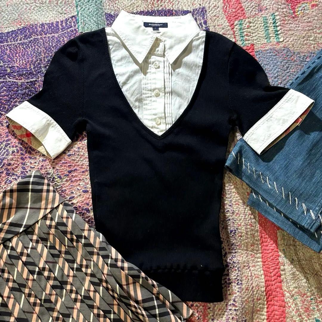 【美品】burberry フリルブラウス　ノバチェック　y2k 平成　バレエコア
