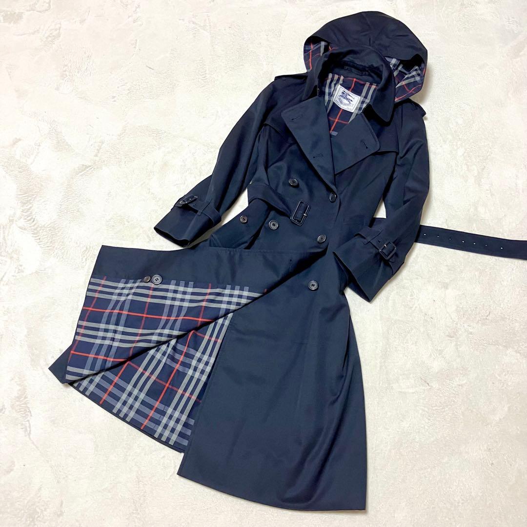 [未使用級]バーバリー トレンチコート 英国製　裏ノバチェック ベルト　ネイビー