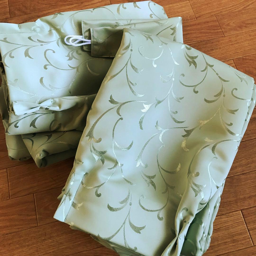 厚地カーテン　幅150cm×丈240cm2枚　グリーン