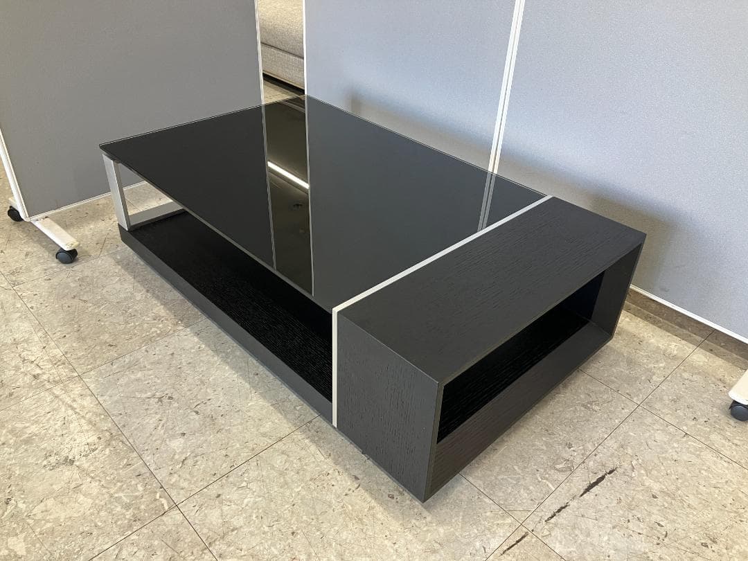 ガラスセンターテーブル キャスター付き ブラック