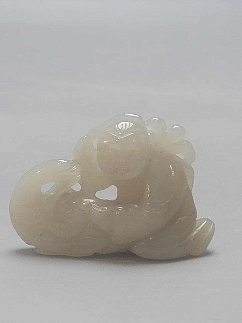 中国　 　人物刻　 和田玉 白玉 童子 細密彫