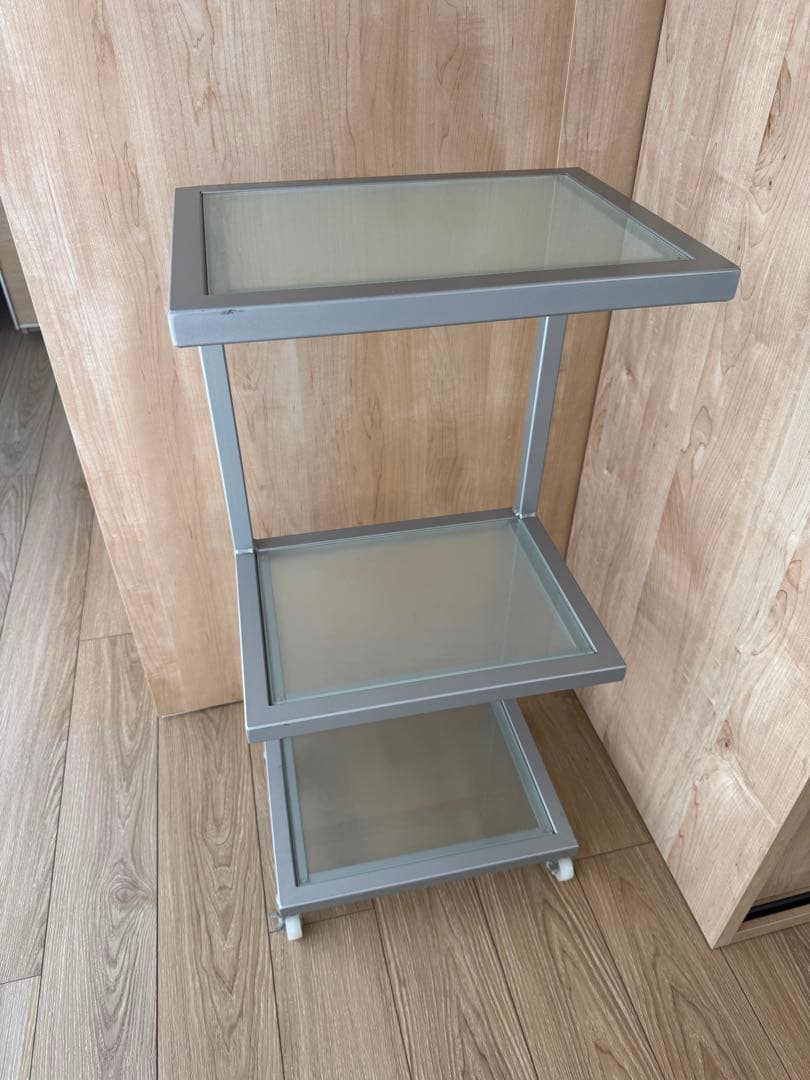 3段ガラススチールラック キャスター付き