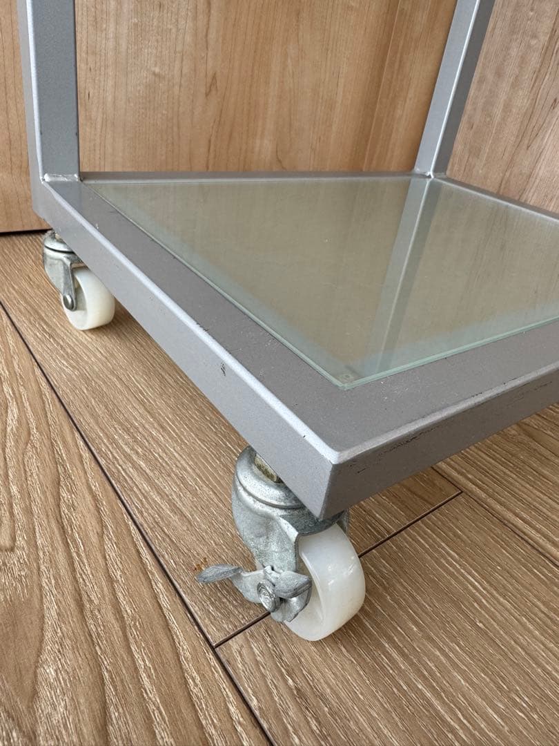 3段ガラススチールラック キャスター付き