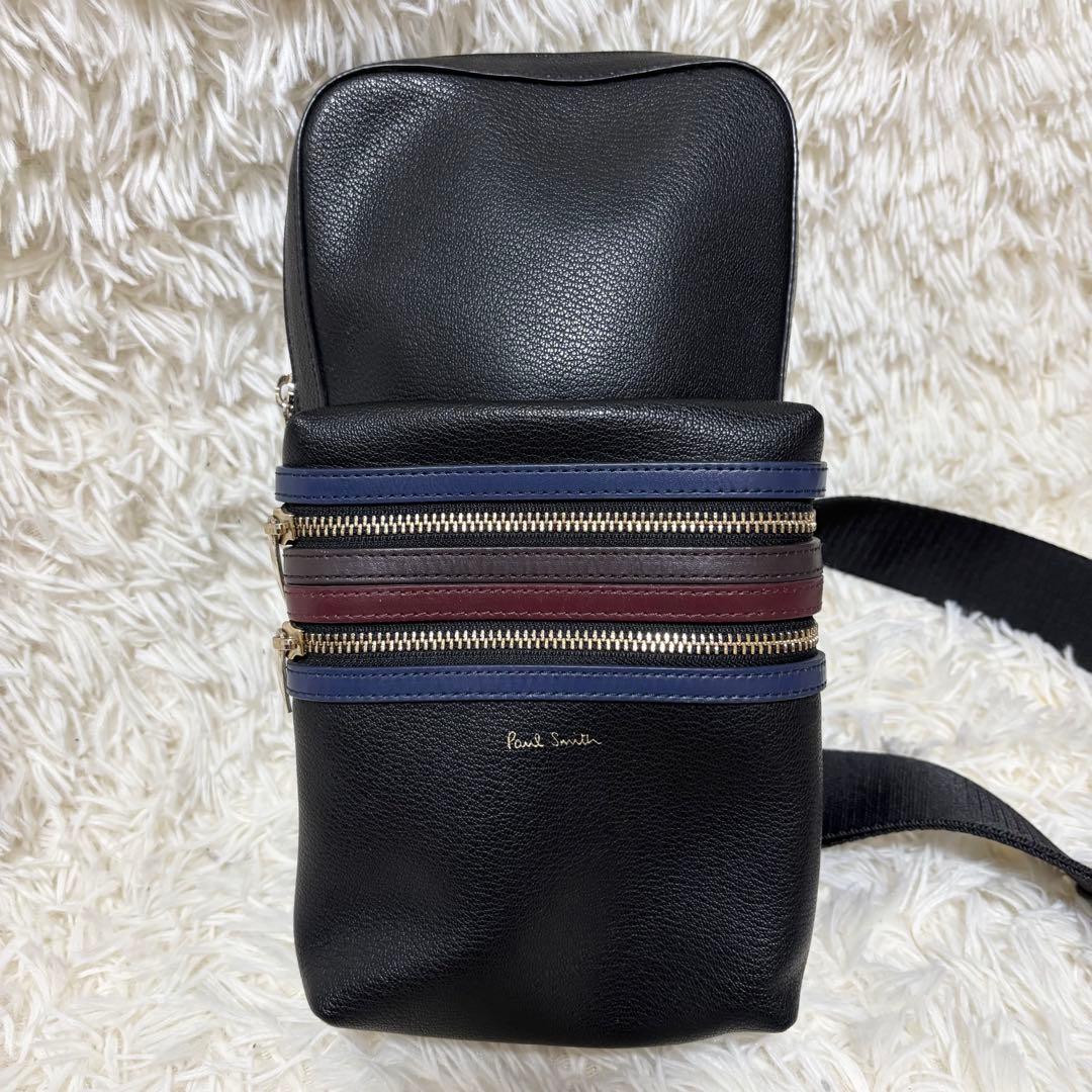 ポールスミス ボディバッグ ブラック 黒 レザー シグネチャー