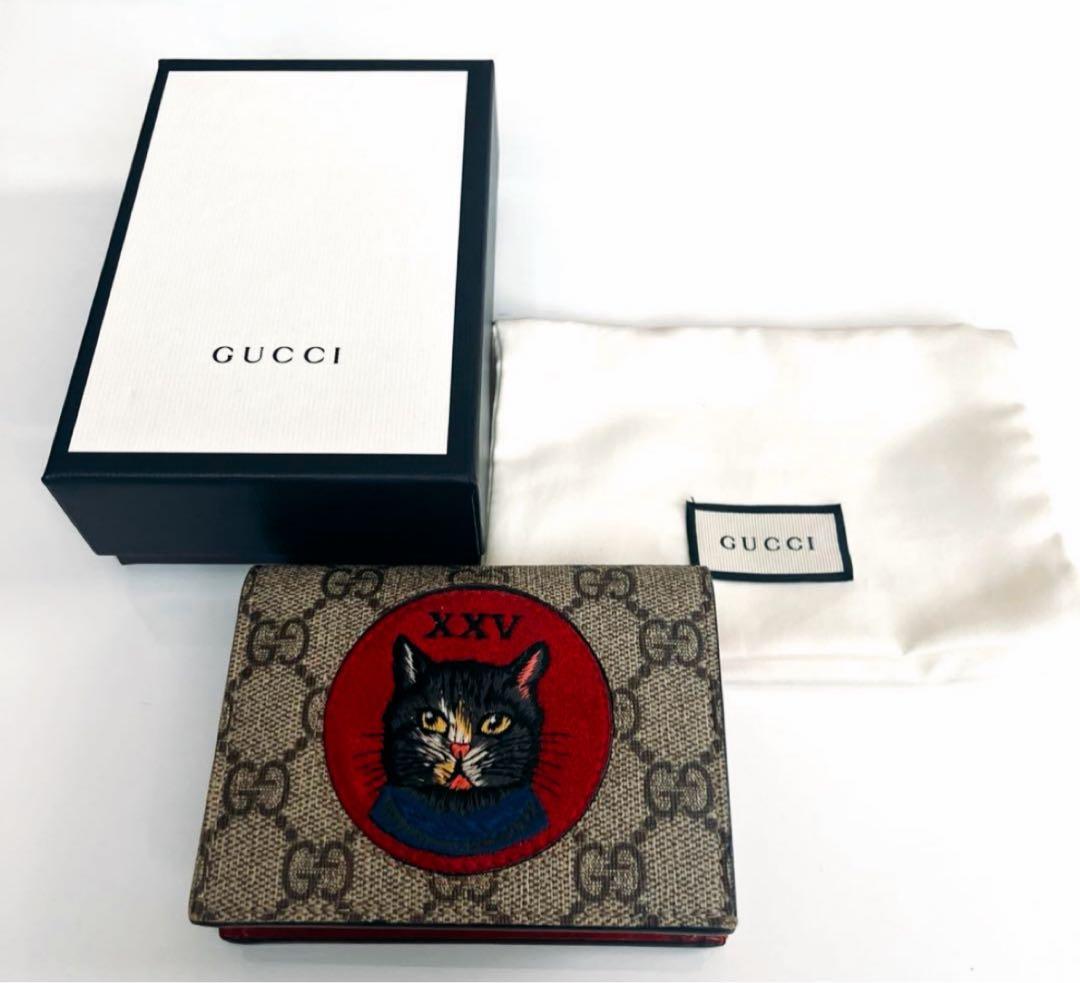 ★GUCCI GGスプリームミスティックキャット 折りたたみ財布二つ折り★極美品
