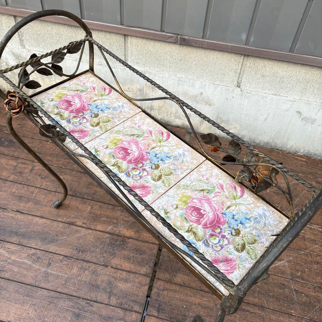 アンティーク 薔薇モチーフ アイアンラック 飾り棚 フラワーラック ビンテージ
