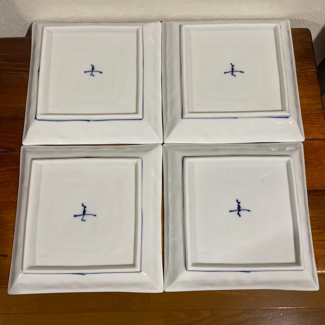 【新品】瀬戸焼 真窯 染付寿正角皿 取皿 銘々皿 4枚組 慶事 祝事