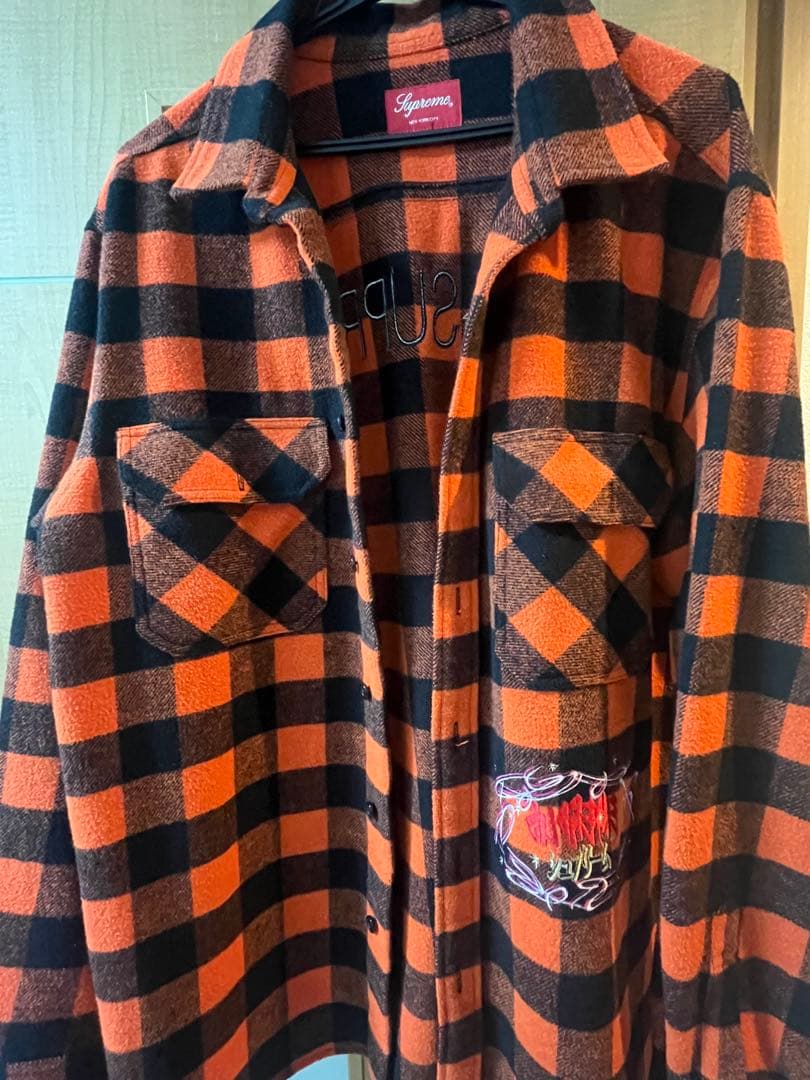 Supreme オレンジ・黒チェック L