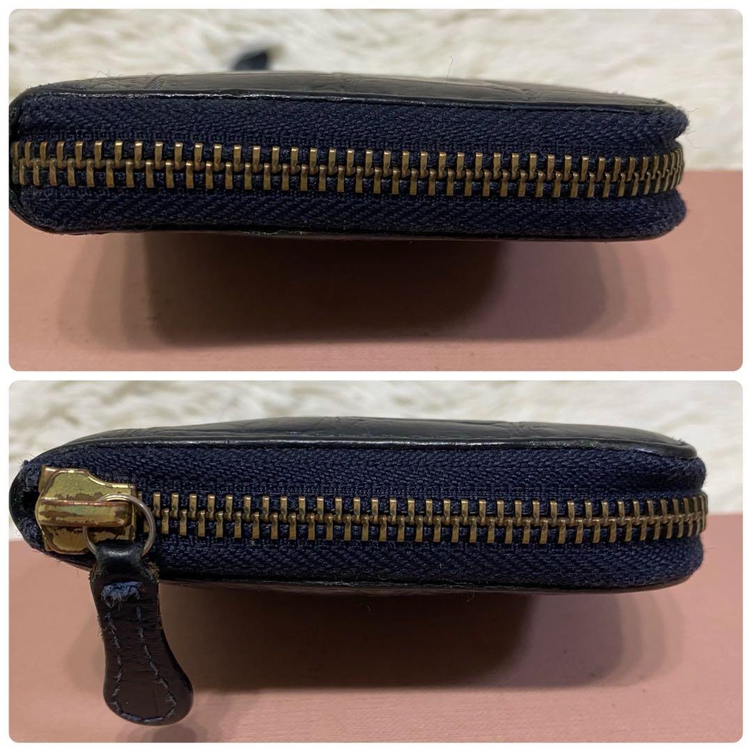 【美品✨】Felisi 125 ラウンドジップ 長財布 レザー クロコ型押し 紺