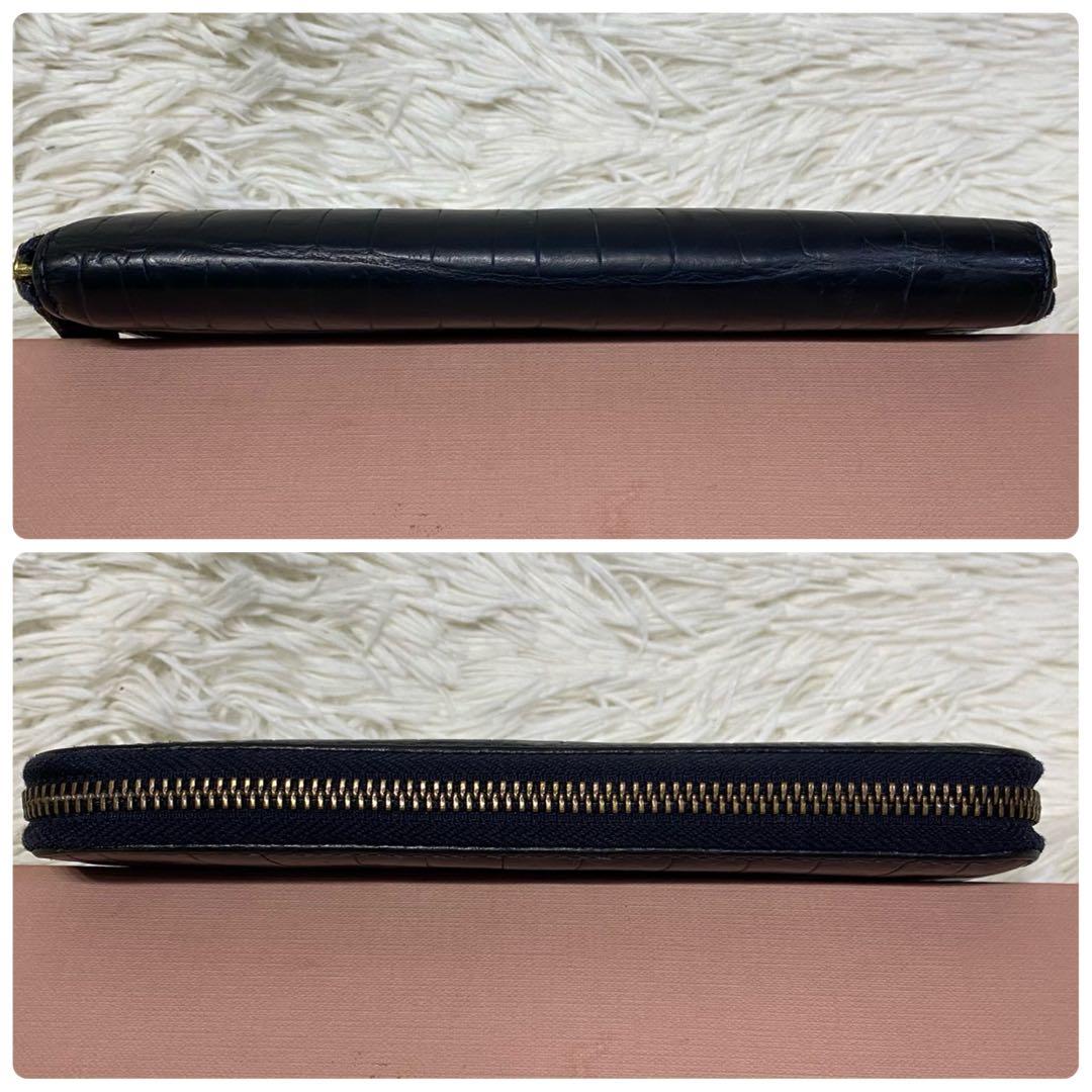 【美品✨】Felisi 125 ラウンドジップ 長財布 レザー クロコ型押し 紺