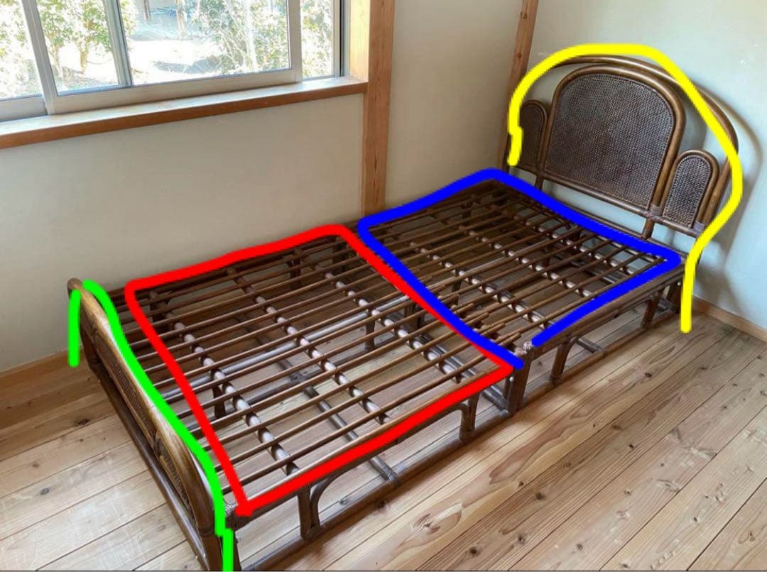 ラタン シングルベッドフレーム ブラウン