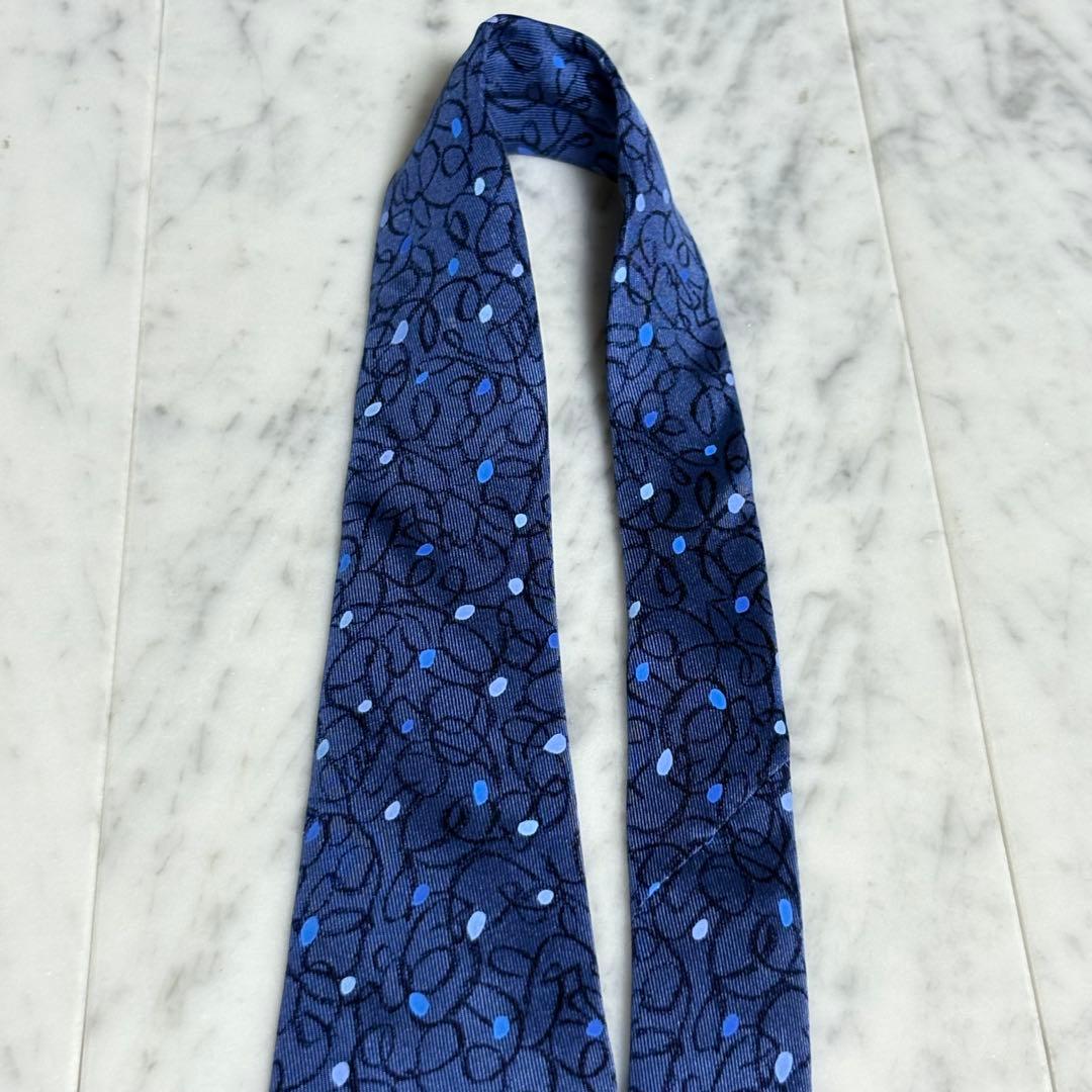 HERMES ネクタイ ブルー系 ネイビー ドット アート柄