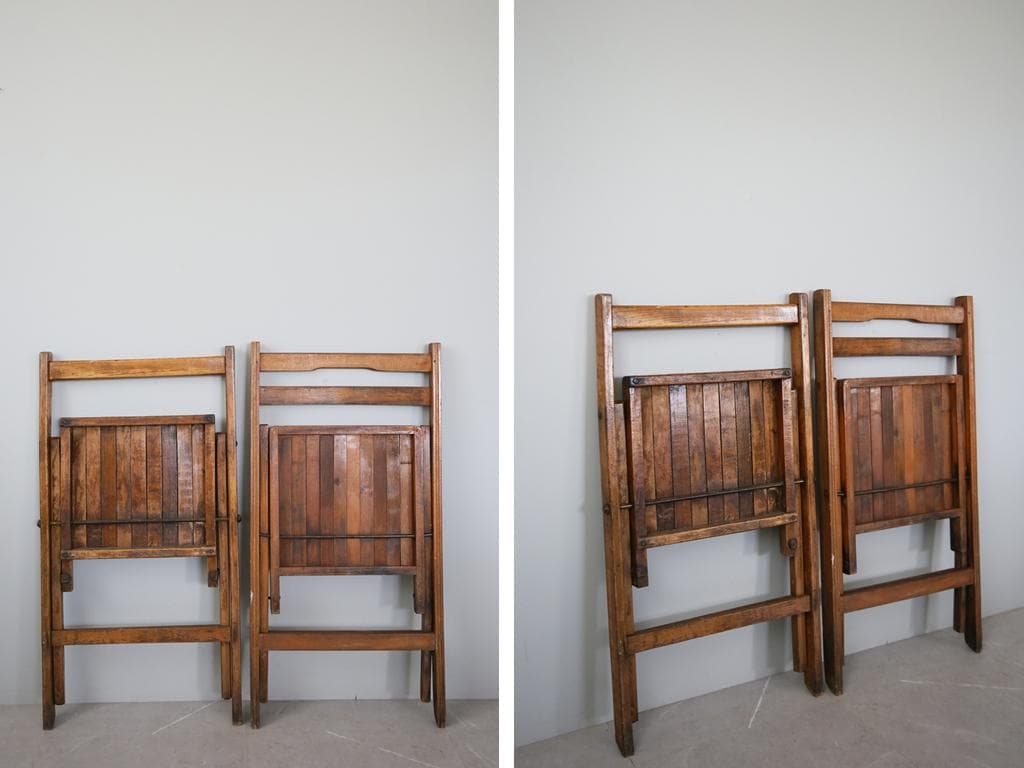 英国アンティーク木製フォールディングチェア2脚/折畳式イス/飾り棚(89-3-2