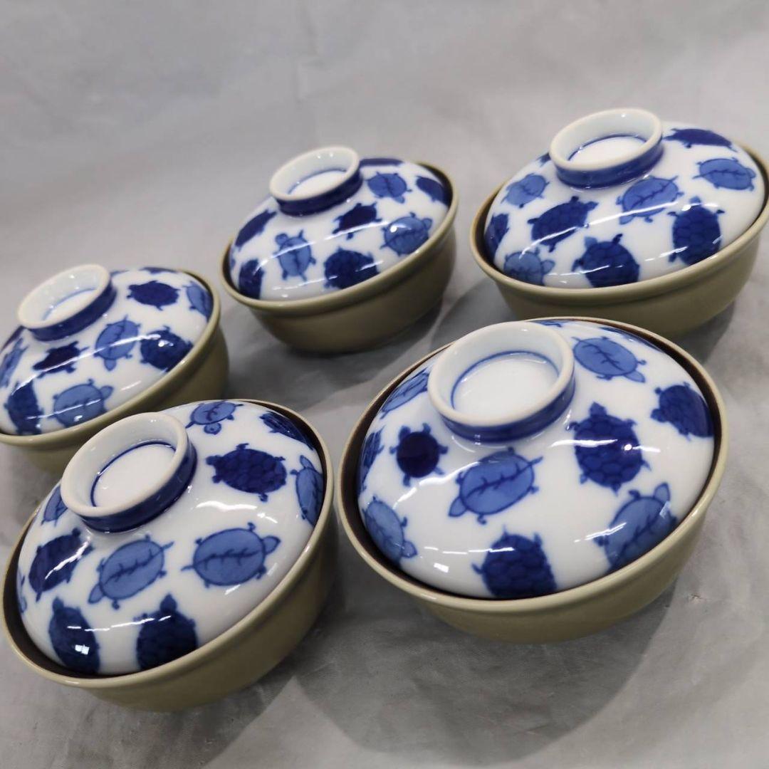 深川製磁　百年庵　染付亀文　珍味入揃　五点セット