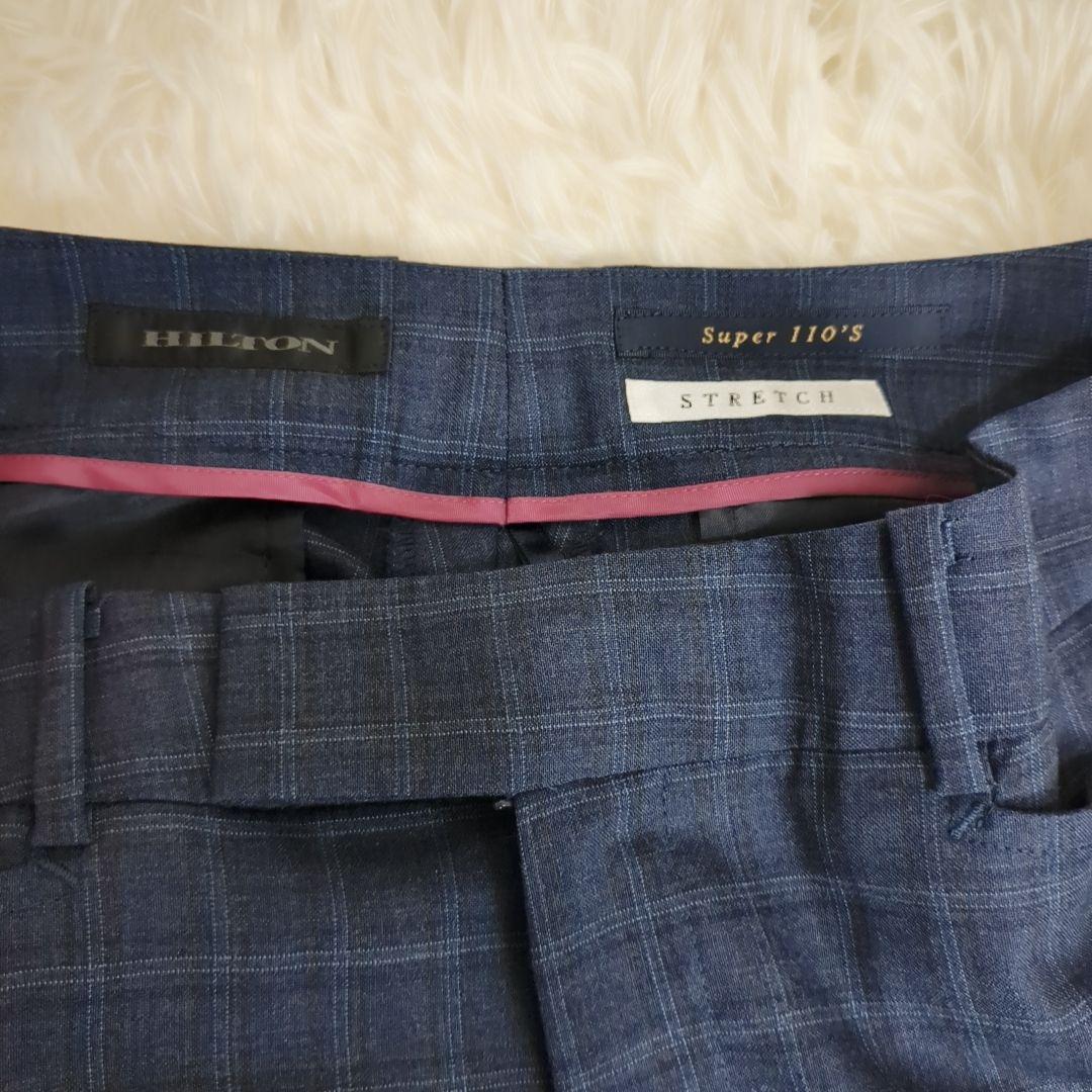 【美品】HILTON　ネイビーチェック　 ジャケット　　スカート　ストレッチ