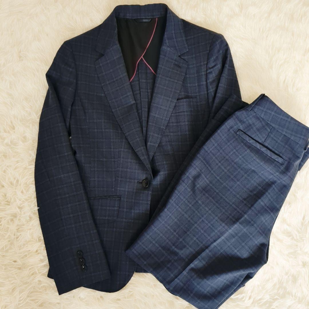 【美品】HILTON　ネイビーチェック　 ジャケット　　スカート　ストレッチ