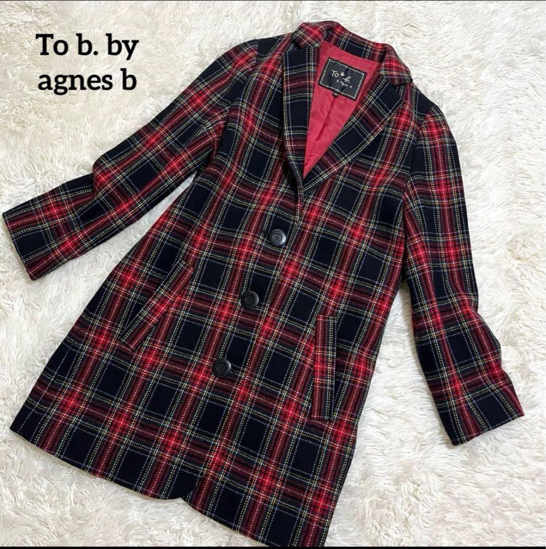 アニエスベー★タータンチェック チェスターコート　ウール　レディースコート　S