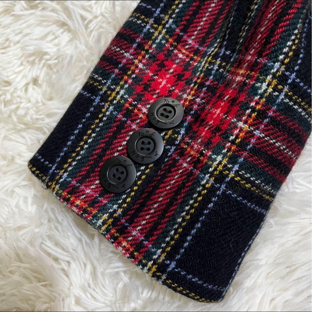 アニエスベー★タータンチェック チェスターコート　ウール　レディースコート　S