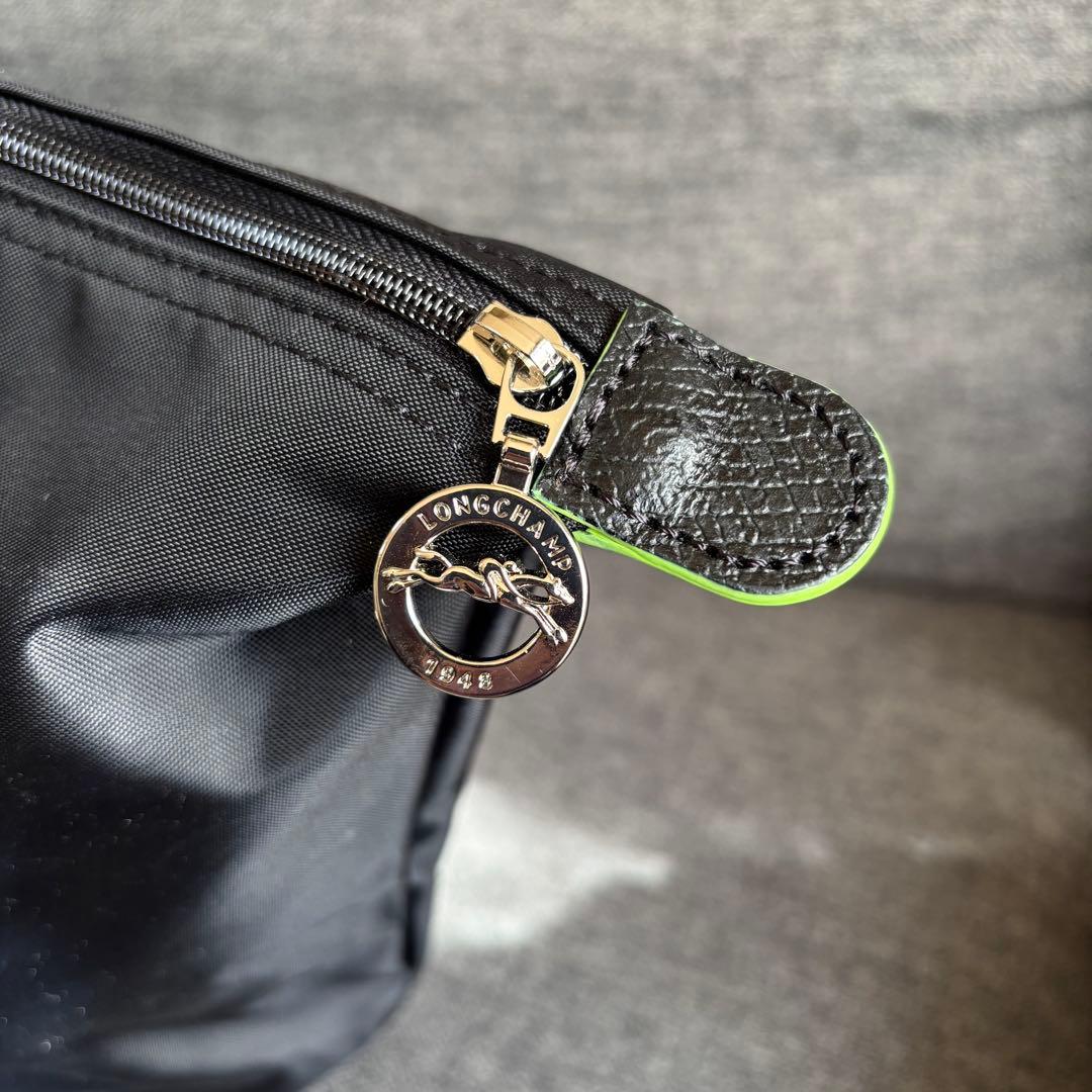 ロンシャン ルプリアージュ ブラック グリーン トップハンドル M 1623