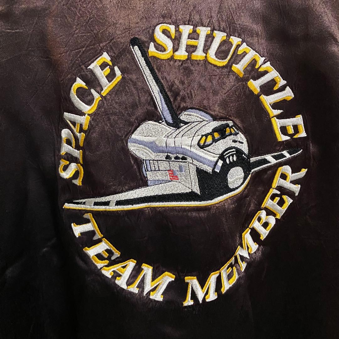 激レア 80s USA製 NASA スカジャン サテンジャケット ブラウン 刺繍