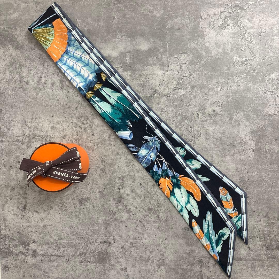 18時まで　新品　エルメス　ツイリー　ブラジル　羽根柄　希少　ブラック　スカーフ