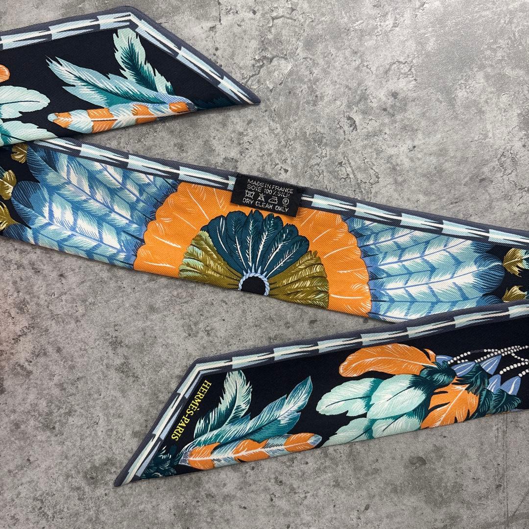 18時まで　新品　エルメス　ツイリー　ブラジル　羽根柄　希少　ブラック　スカーフ