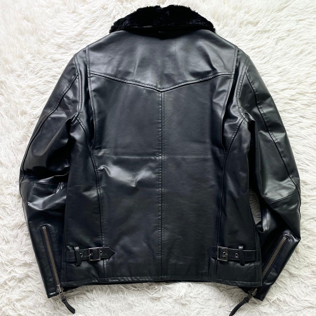 極美品 ホースハイド リューグーレザーズ シングルライダース 襟ボア ブラック