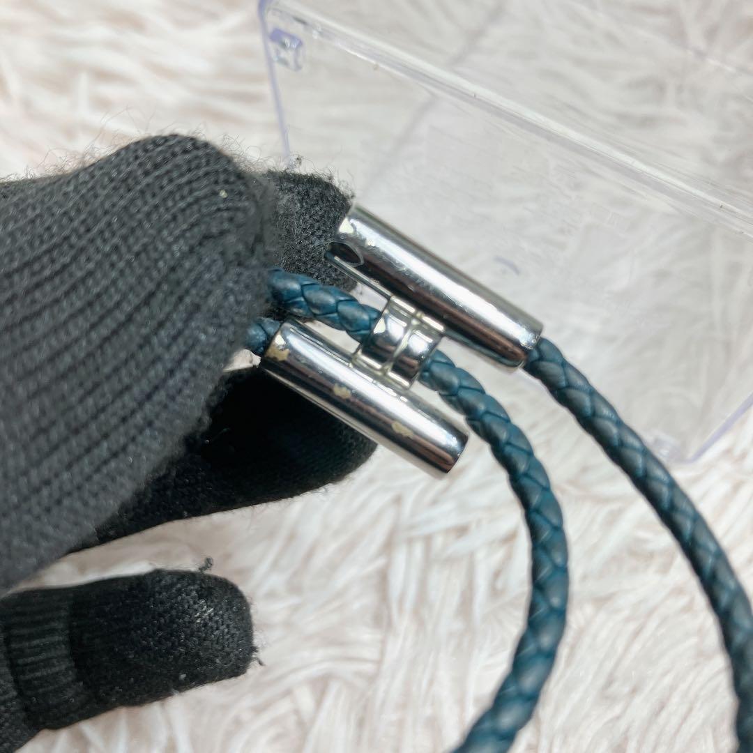 HERMES エルメス トゥルニ トレッセ レザー ブレスレット ネイビー 編み
