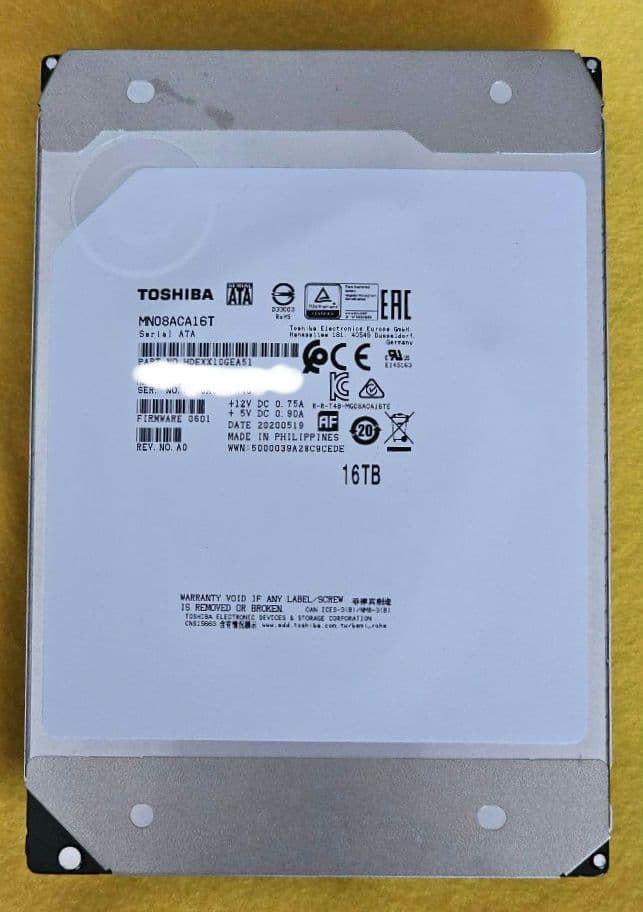 東芝　16TB HDD MN08ACA16T 稼働時間極小