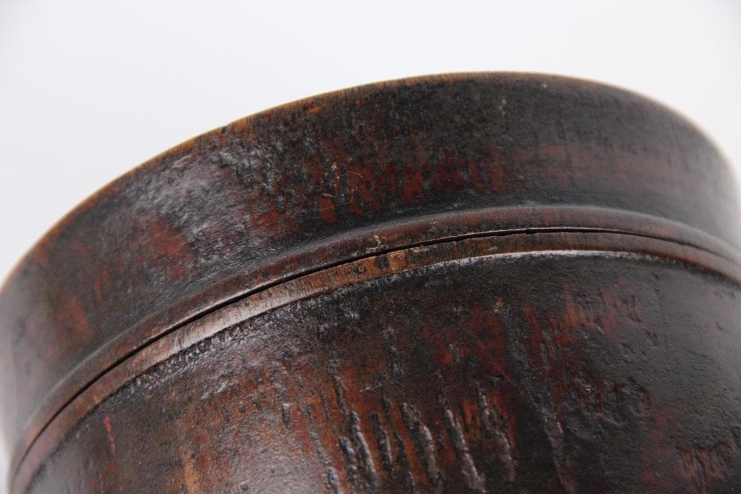 明末清初中国 木胎 黒漆 筒形容器 民窯 民用 漆器 物入れ ED11-23