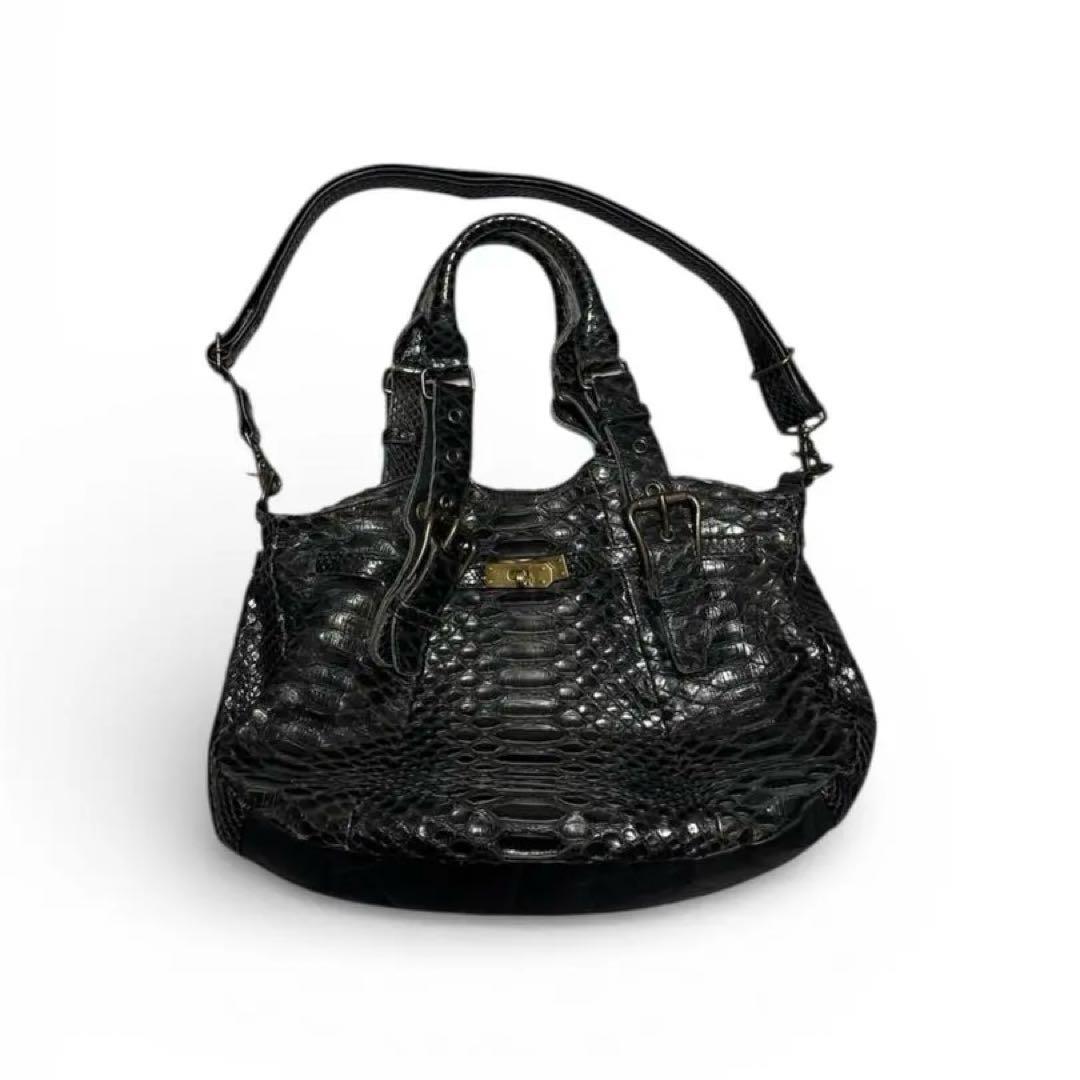 バッグ black crocodile hand bag