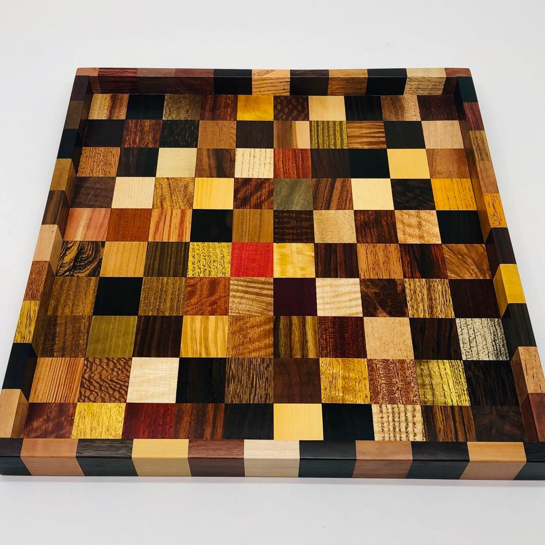 世界の銘木142種の寄せ木トレイ ハンドメイド