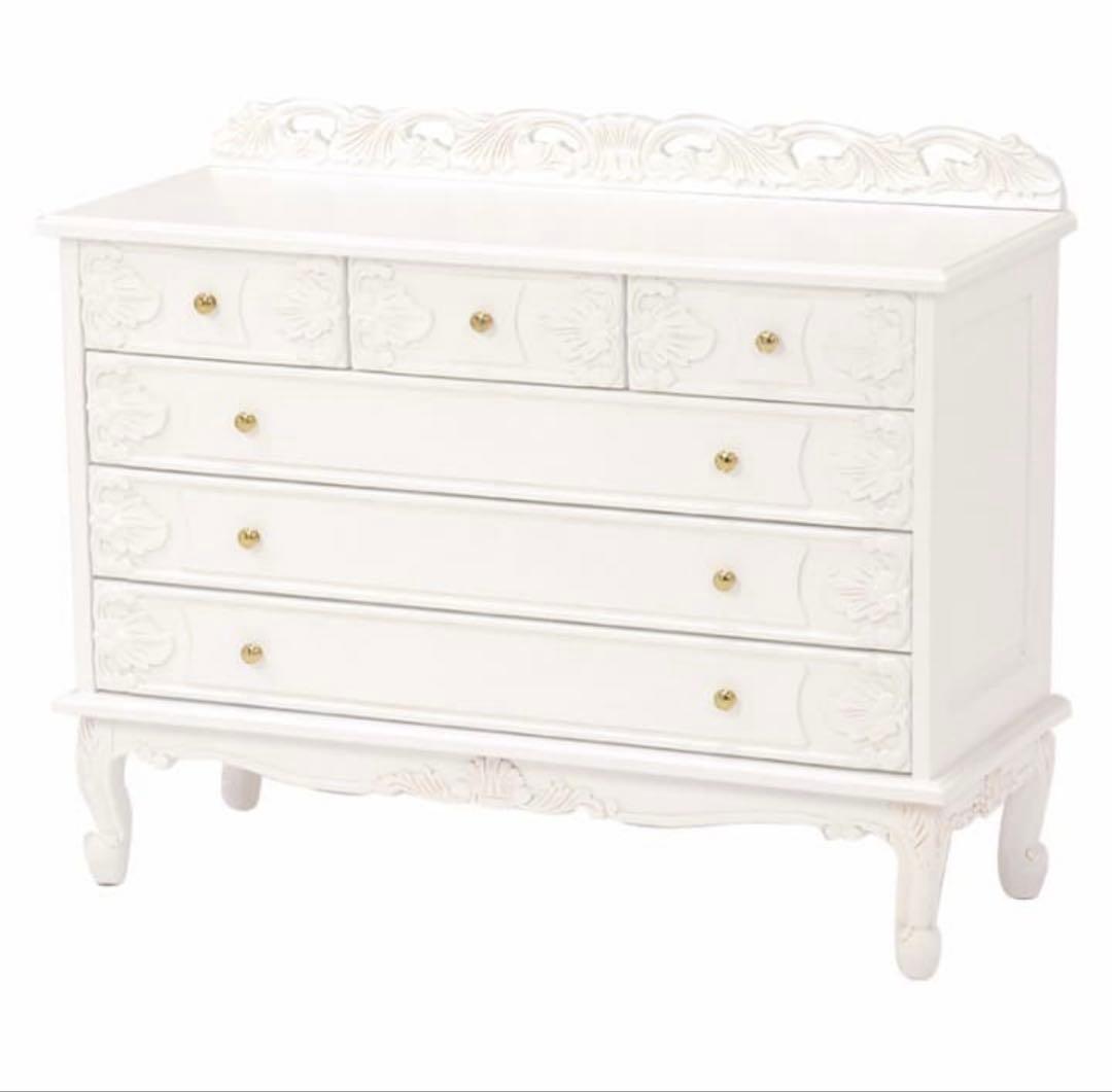 姫系　猫足　エレガントな彫刻のワイド4段チェスト（幅広タイプ）