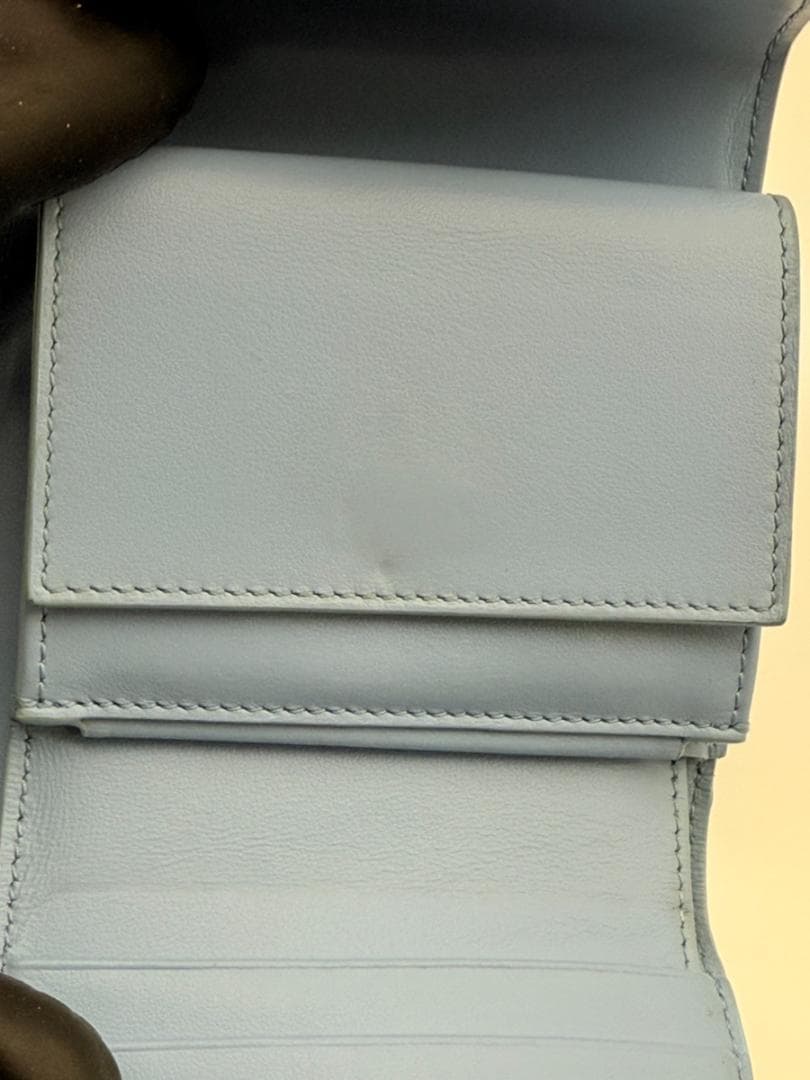 極美品 付属品完備 CELINE トリオンフ 三つ折り財布 ブルー 水色