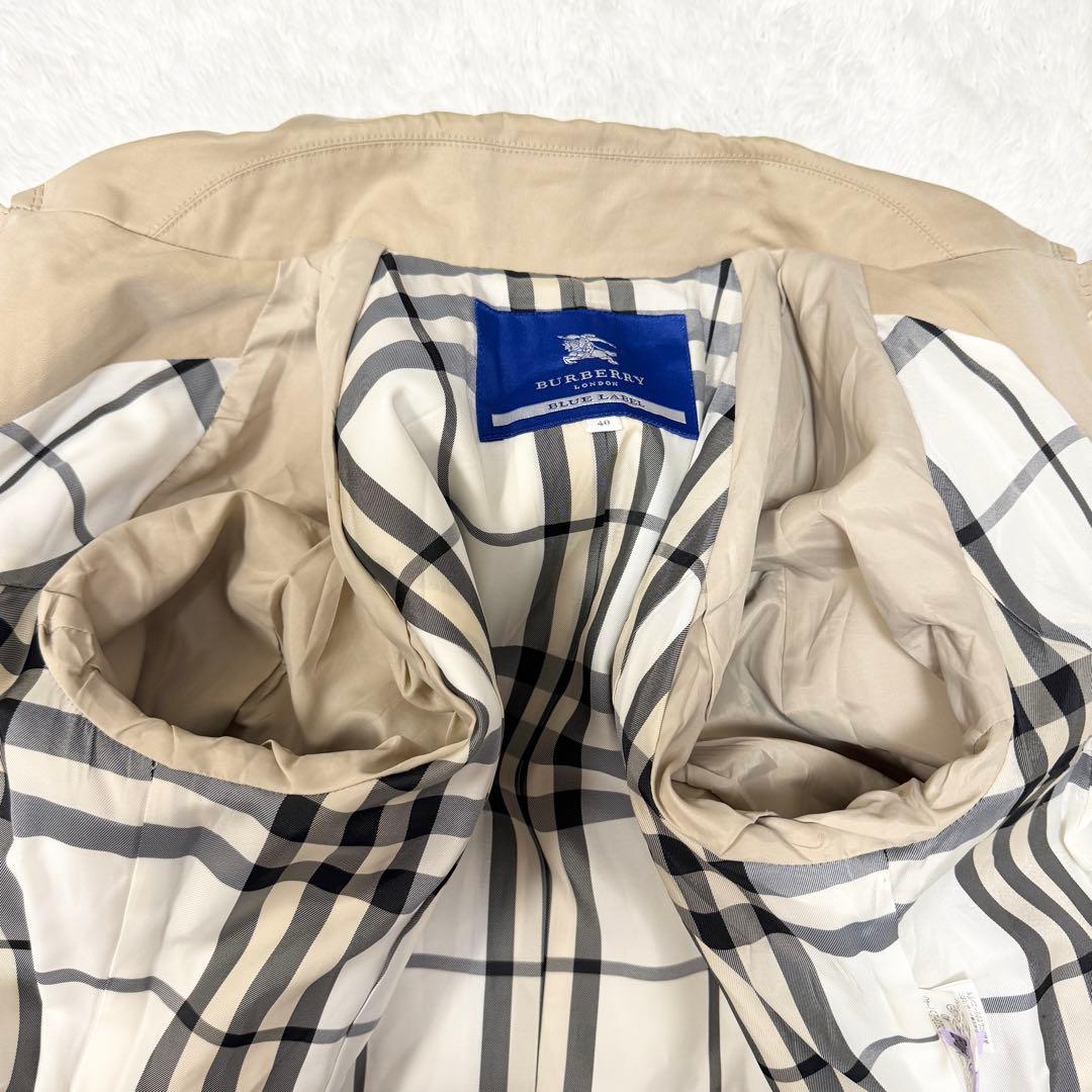 【バーバリーブルーレーベル】トレンチコート Aラインノバチェック40（L）