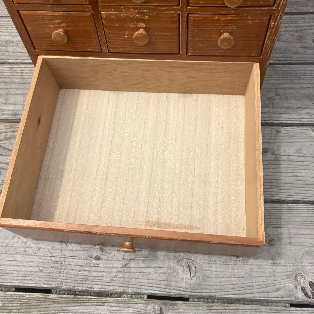 昭和レトロ 木製薬箱 ミニチェスト 箪笥 引き出し収納 引き出し 19杯 9段