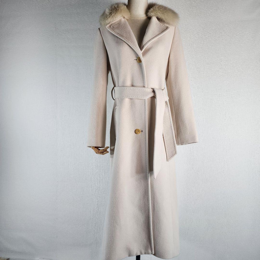 OLD ENGLAND 高級アンゴラマキシ丈ベルテットコート フォックスファー