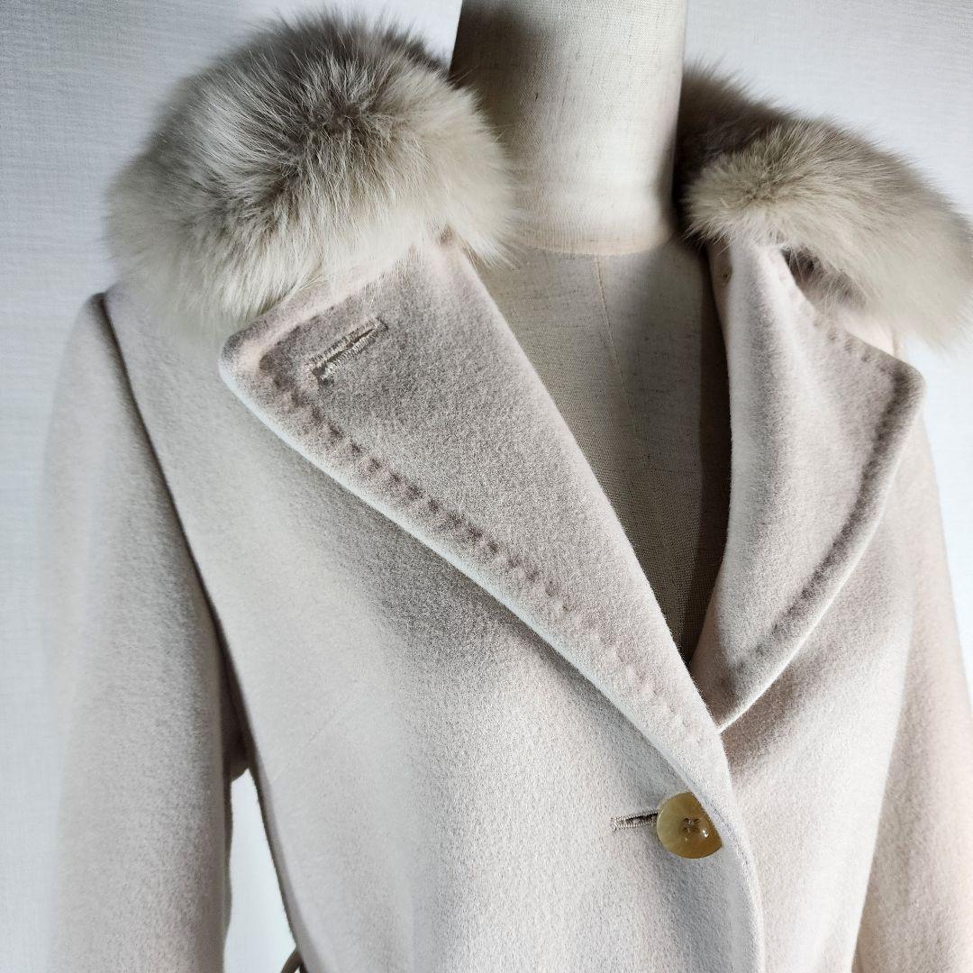 OLD ENGLAND 高級アンゴラマキシ丈ベルテットコート フォックスファー