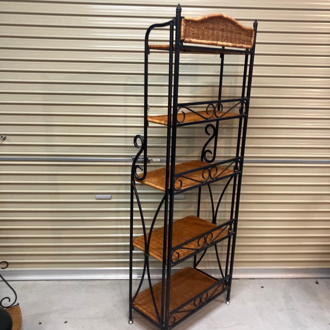 アンティーク調 アイアンフレーム 5段折りたたみラタンラック 飾り棚 花台レトロ