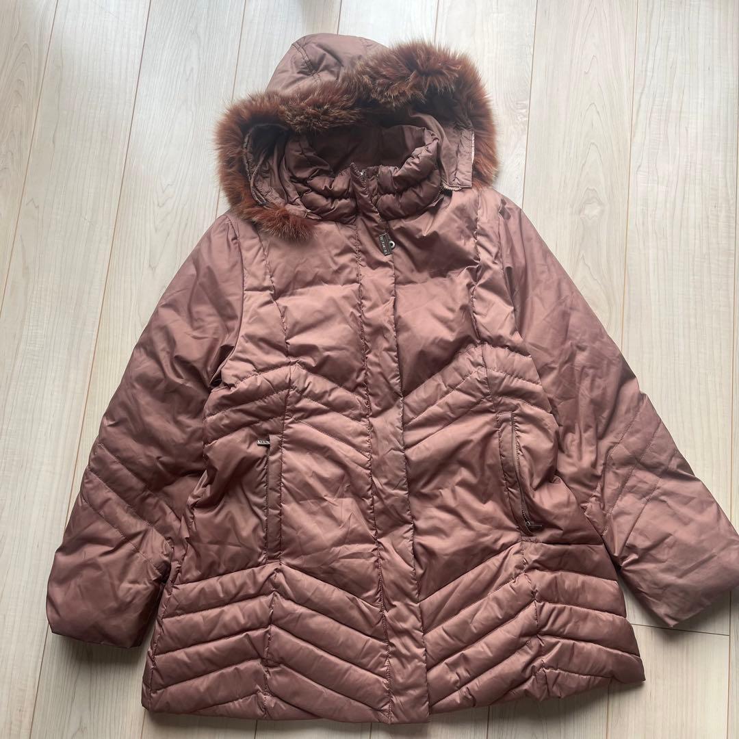 BALMAIN ダウンコート 茶 ブルーフォックスファー 裏地総柄 M バルマン