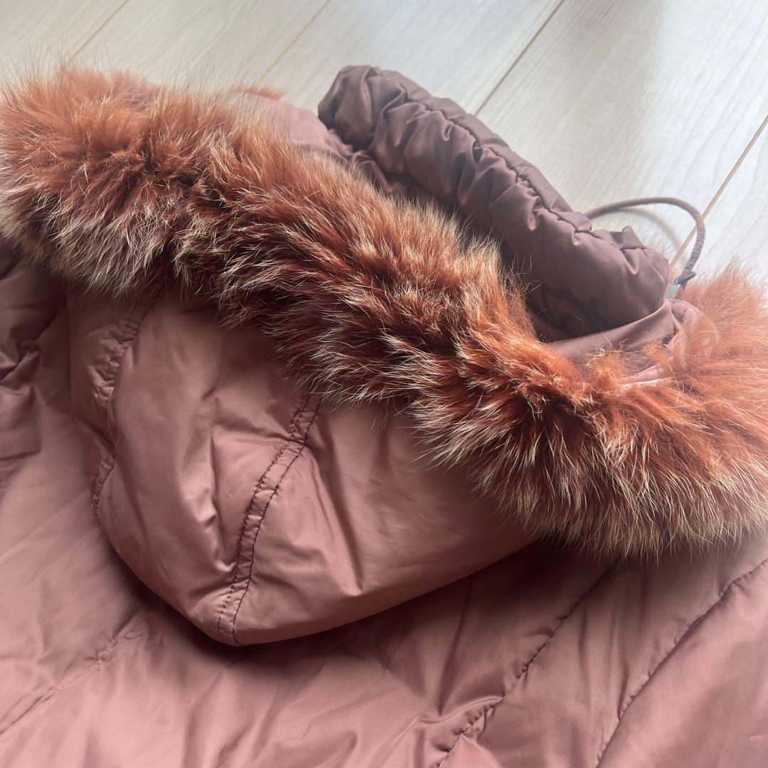 BALMAIN ダウンコート 茶 ブルーフォックスファー 裏地総柄 M バルマン