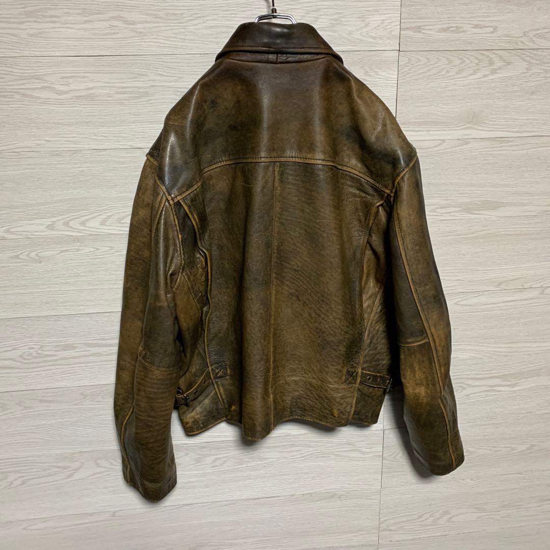 ヴィンテージ 90s 本革 A-2 鬼フェード 光沢 レザー フライトジャケット