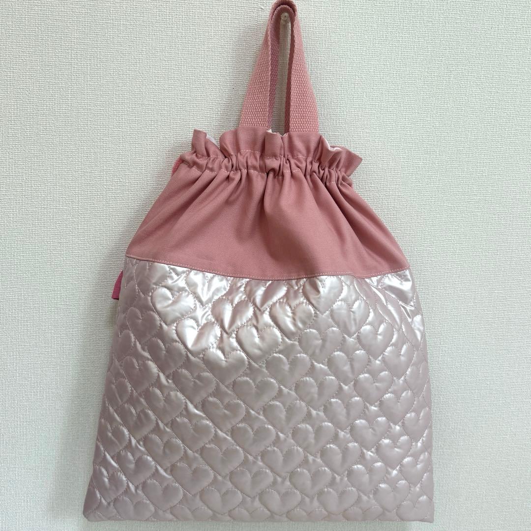 入園入学　3点セット 【パールピンクハート×濃いピンク】　女の子　レッスンバック