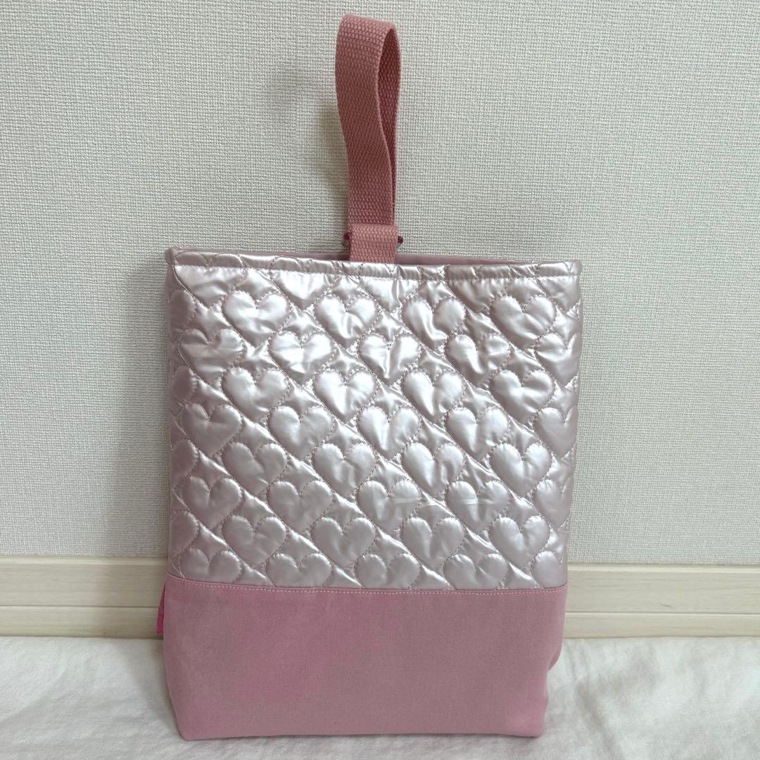 入園入学　3点セット 【パールピンクハート×濃いピンク】　女の子　レッスンバック