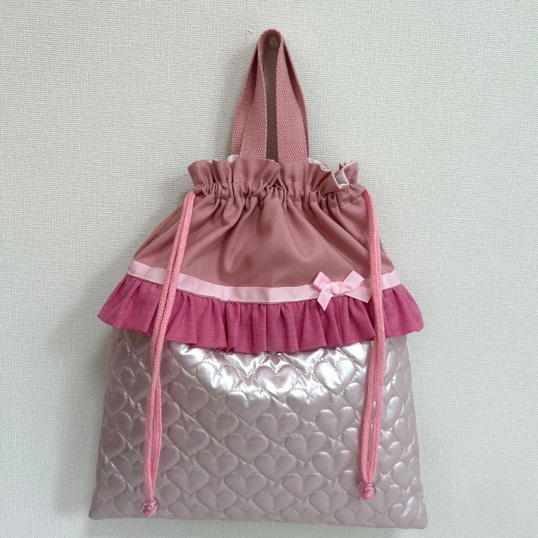 入園入学　3点セット 【パールピンクハート×濃いピンク】　女の子　レッスンバック