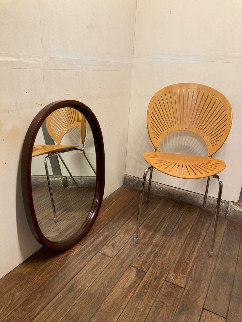 ヴィンテージ 柳宗理デザイン 秋田木工 ウォールミラー 曲木 小判型 大サイズ