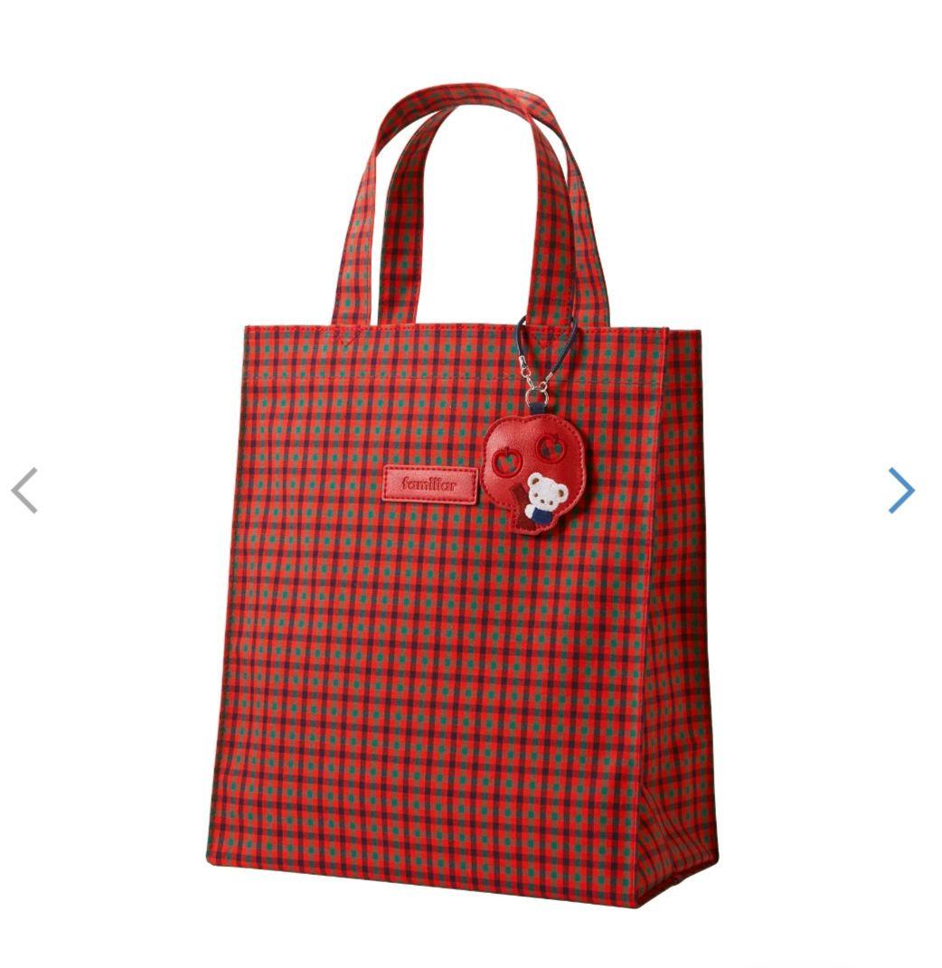 新品未使用タグ付き　ファミリア　チェック　 トートバッグ　大　赤