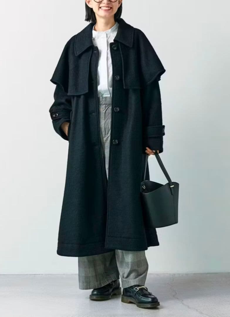 【未使用】サニークラウズ・ 3L・魔女のケープ付きコート・ブラック・フェリシモ